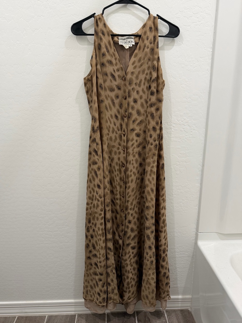 Teri Jon Brown Giraffe Animal Print Silk Midi Dress 6